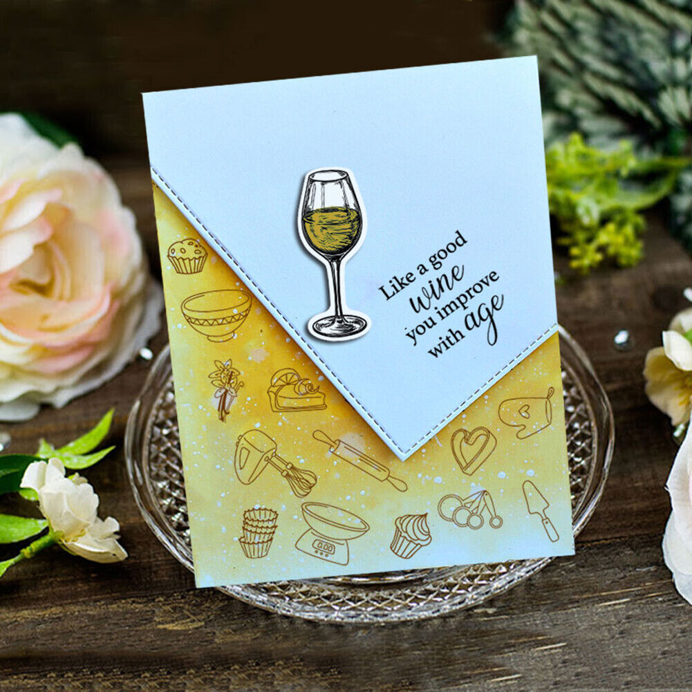 Red Wine Glass Paper Cut Dies Metal Stencil Clear Silicone Seal Stamp Mold