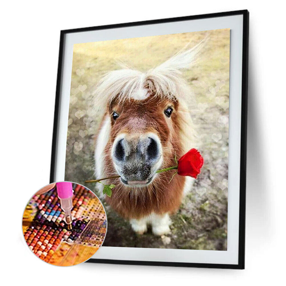 Horse in Rose DIY Round Diamond Painting Embroidery Kits Cross Stitch Craft