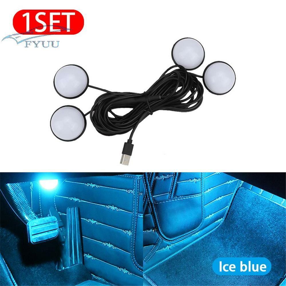 4 Pcs Ice Blue LED Foot Light 12V Car Interior Ambient Lamp Decorative Lights