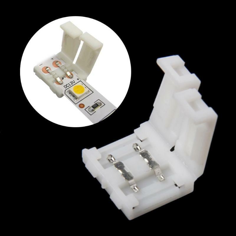 Solderless Clip-on Coupler Connector 2 Pin 10mm For 5050 Single Color LED Strip