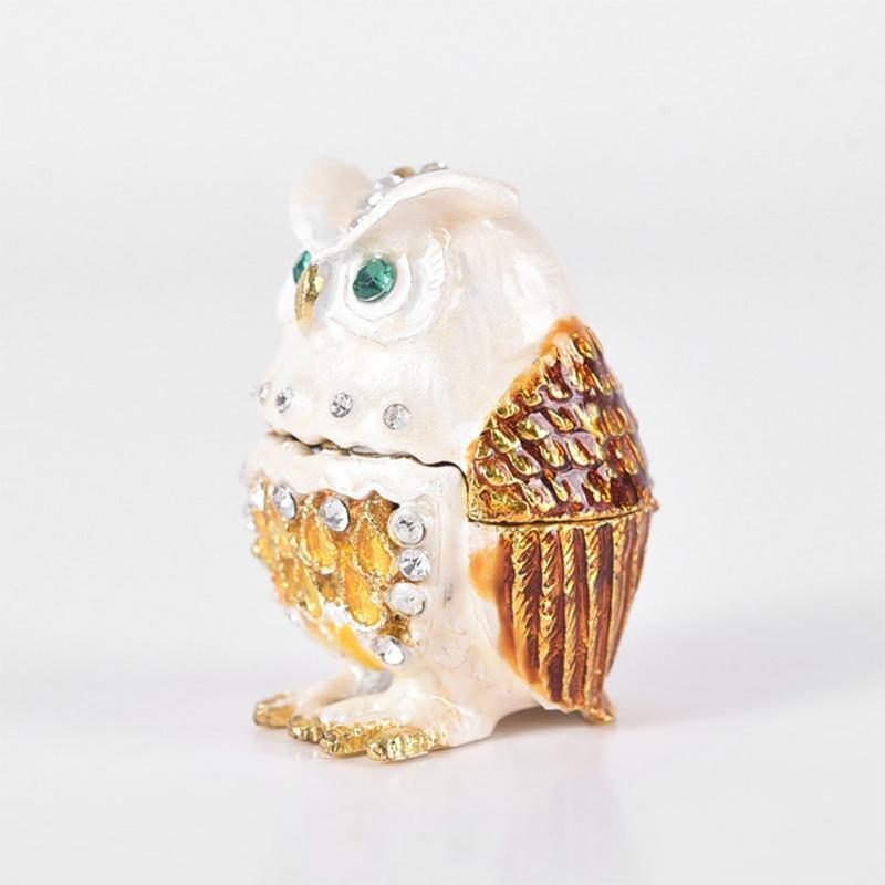 Owl Jewelry Storage Box Enamel Diamond-studded Home Decoration Metal Crafts