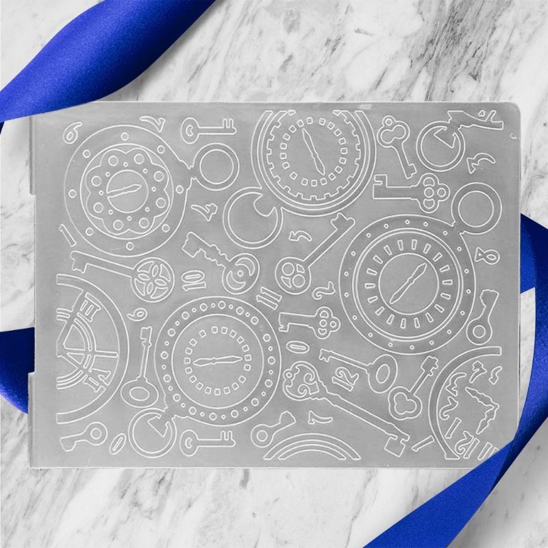 Clock Key Background Embossing Template for DIY Album Decor Photo Frames Crafts