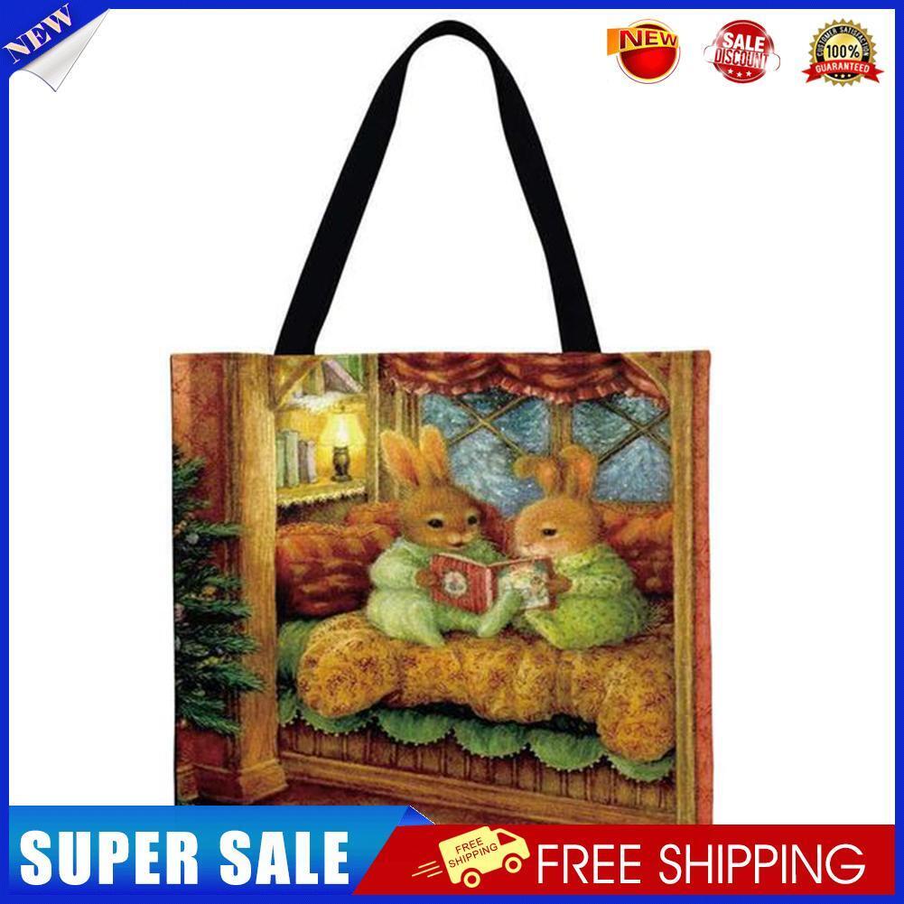 Rabbit Reading book Printed Shoulder Shopping Bag Casual Large Tote Handbag