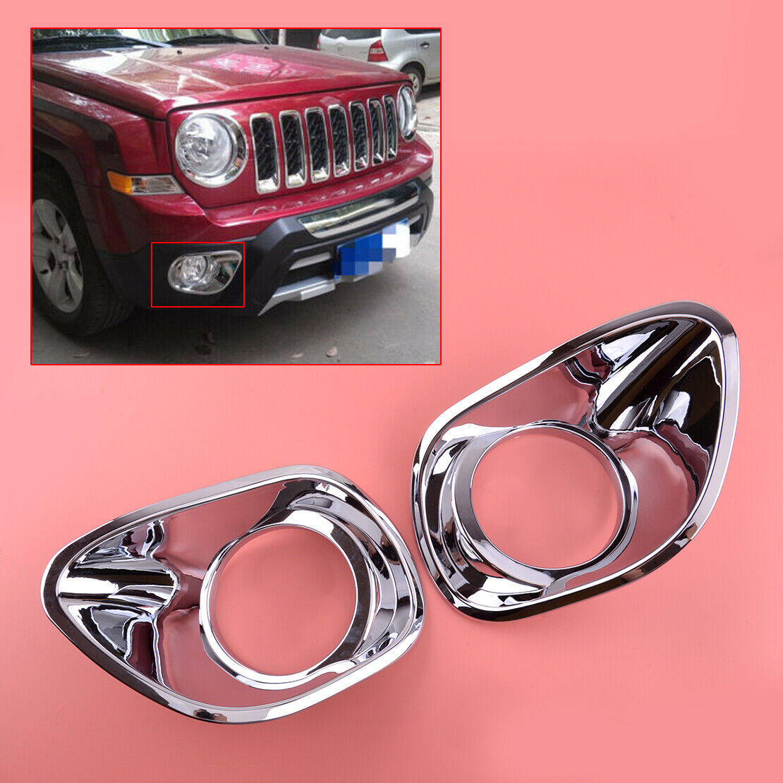 2x Chrome Front Fog Lamp Light Cover Trim Bezel fit for Jeep Patriot 2011-16 Acc