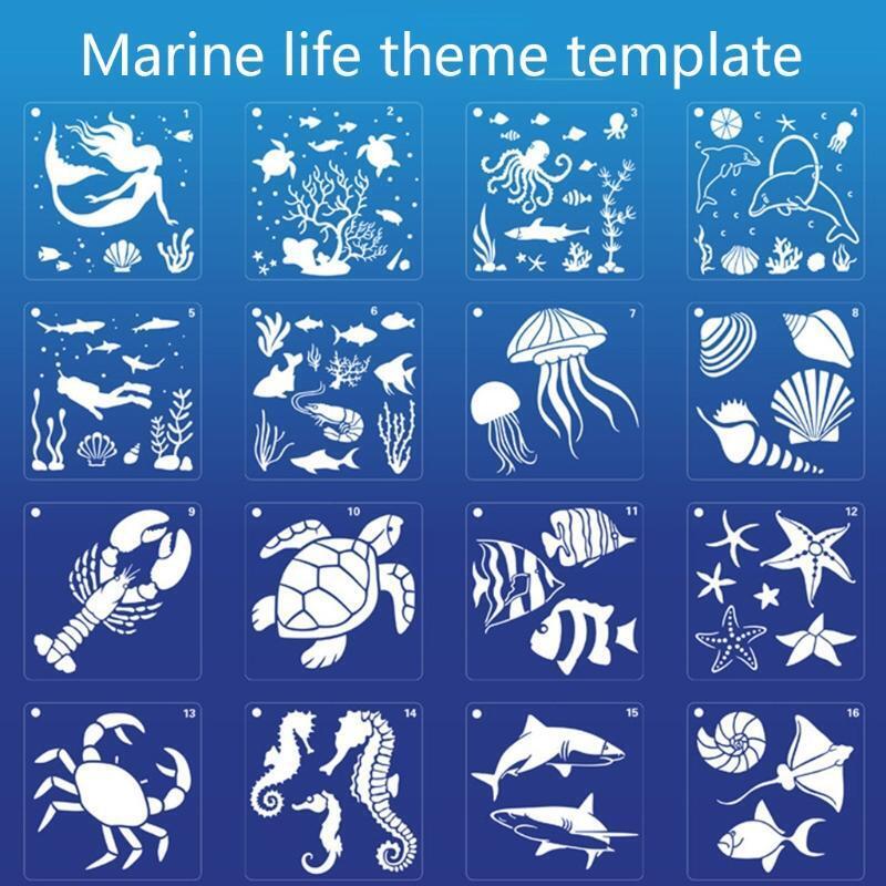 16 Pcs Big Marine Life DIY Layering Stencils Painting Album Decorative Template