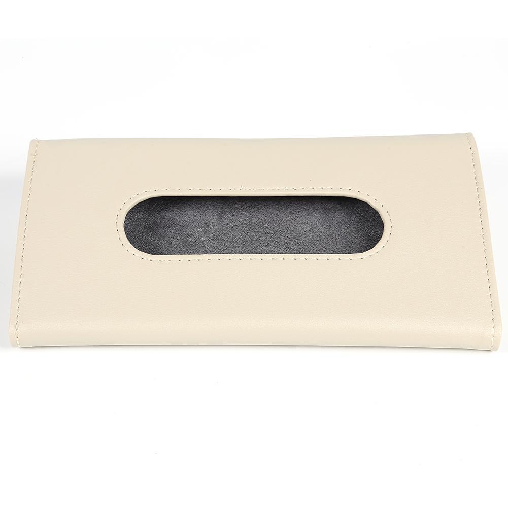 Car Sun Visor Tissue Box PU Leather Paper Napkin Cover Auto Styling (Beige)