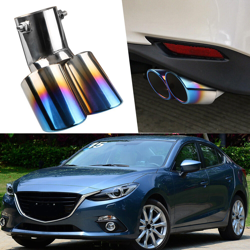 Dual Outlet Burnt Blue Stainless Steel Car Exhaust Tip Rolled Edge Muffler