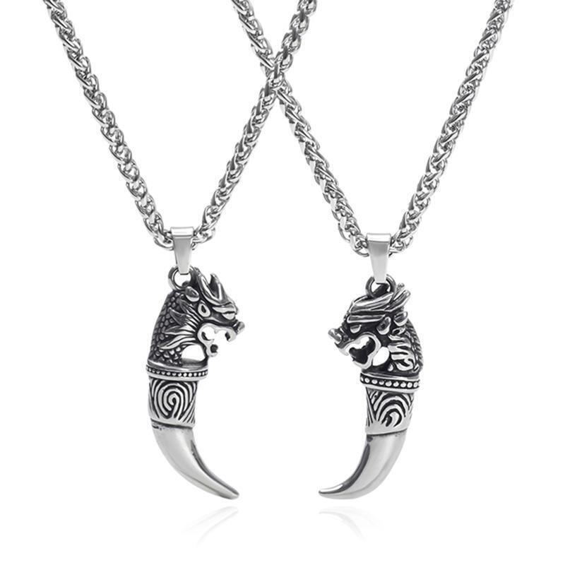 Wolf Teeth Pendant Necklace Lucky Jewelry Steel Tooth Amulet Pendant Necklace