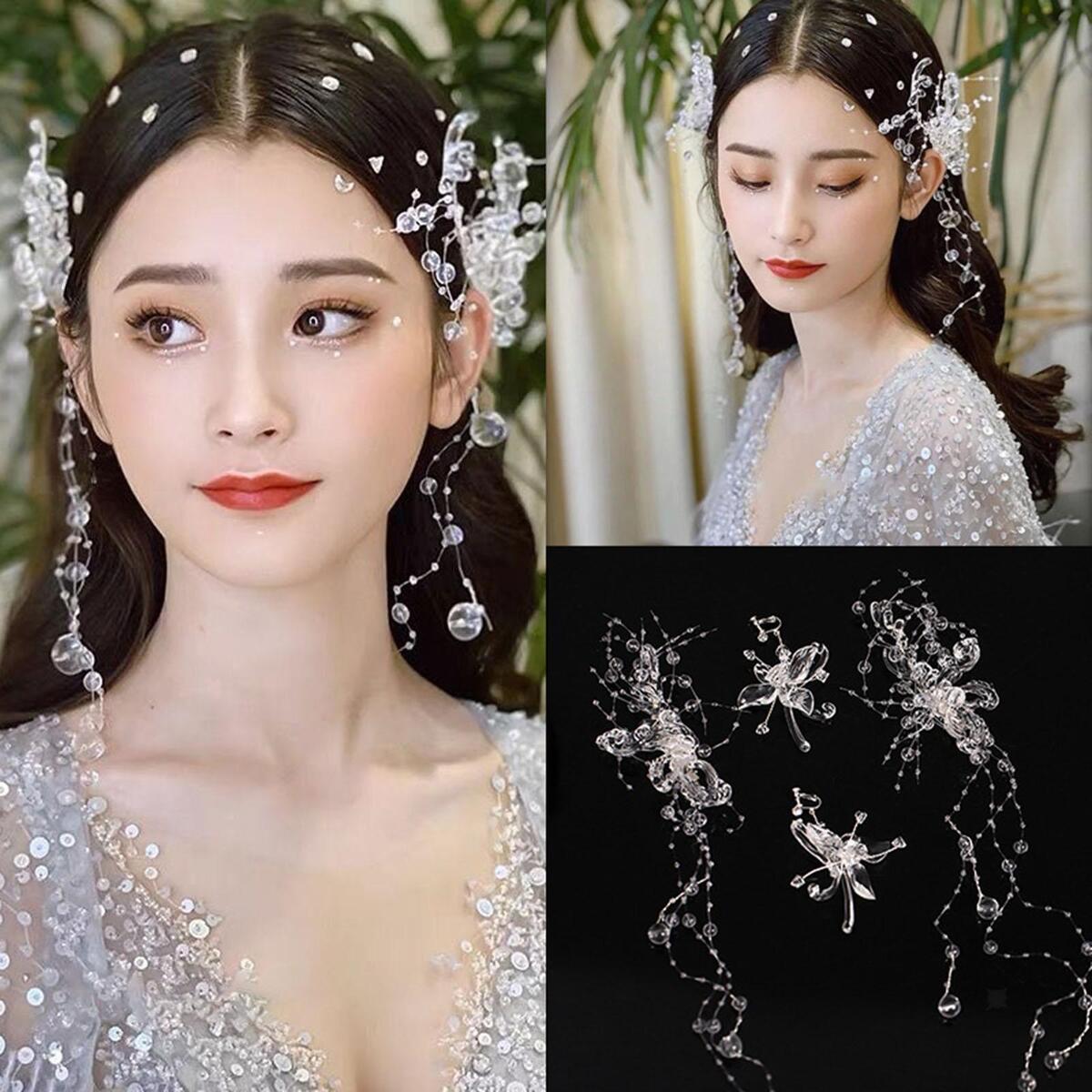 Fashion Crystal Headwear for Bride Bridesmaids Hair Jewelry Hair Pins Earring