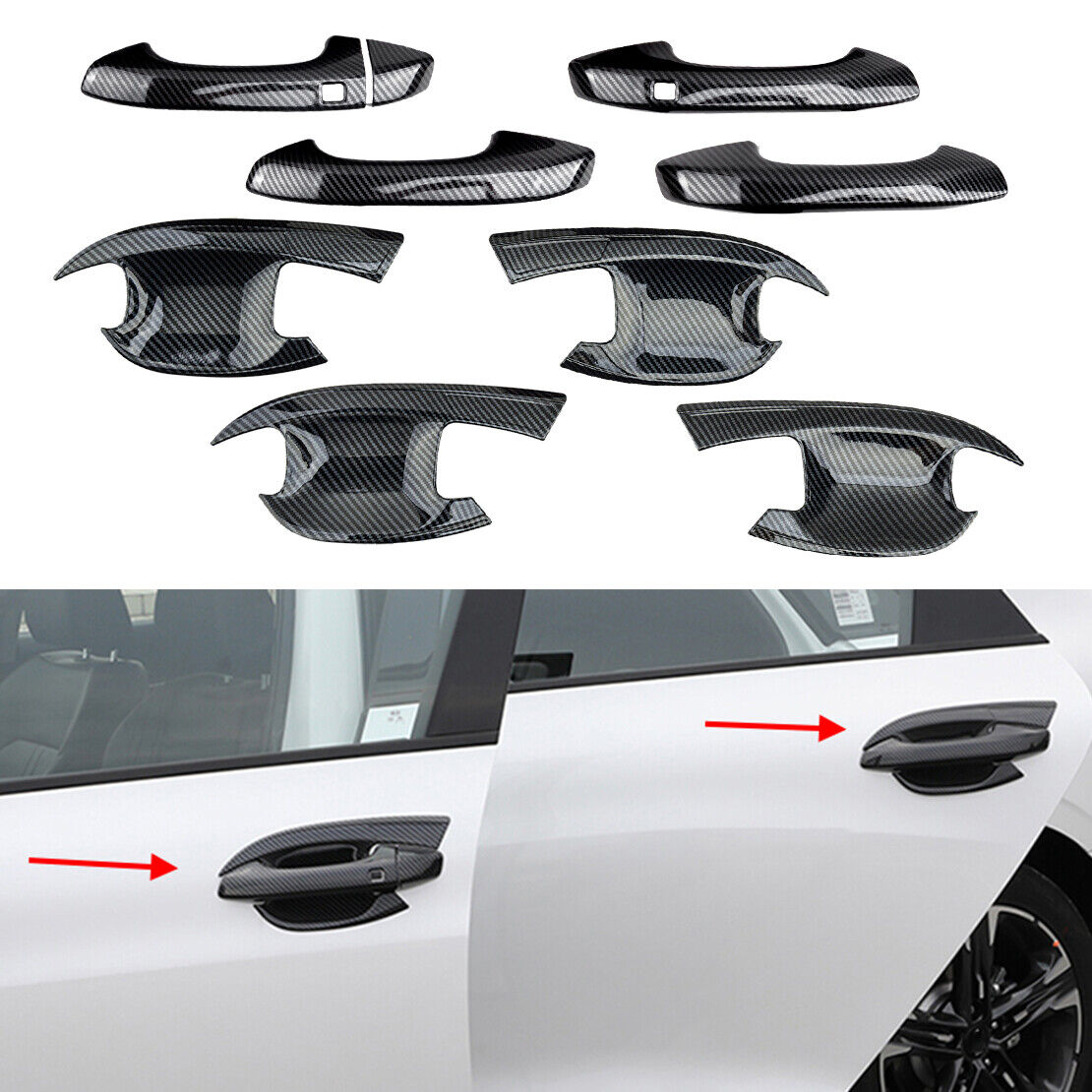 New Carbon Fiber Style Door Handle Bowl Cover Trim Fit For Kia K5 Optima 2020-21