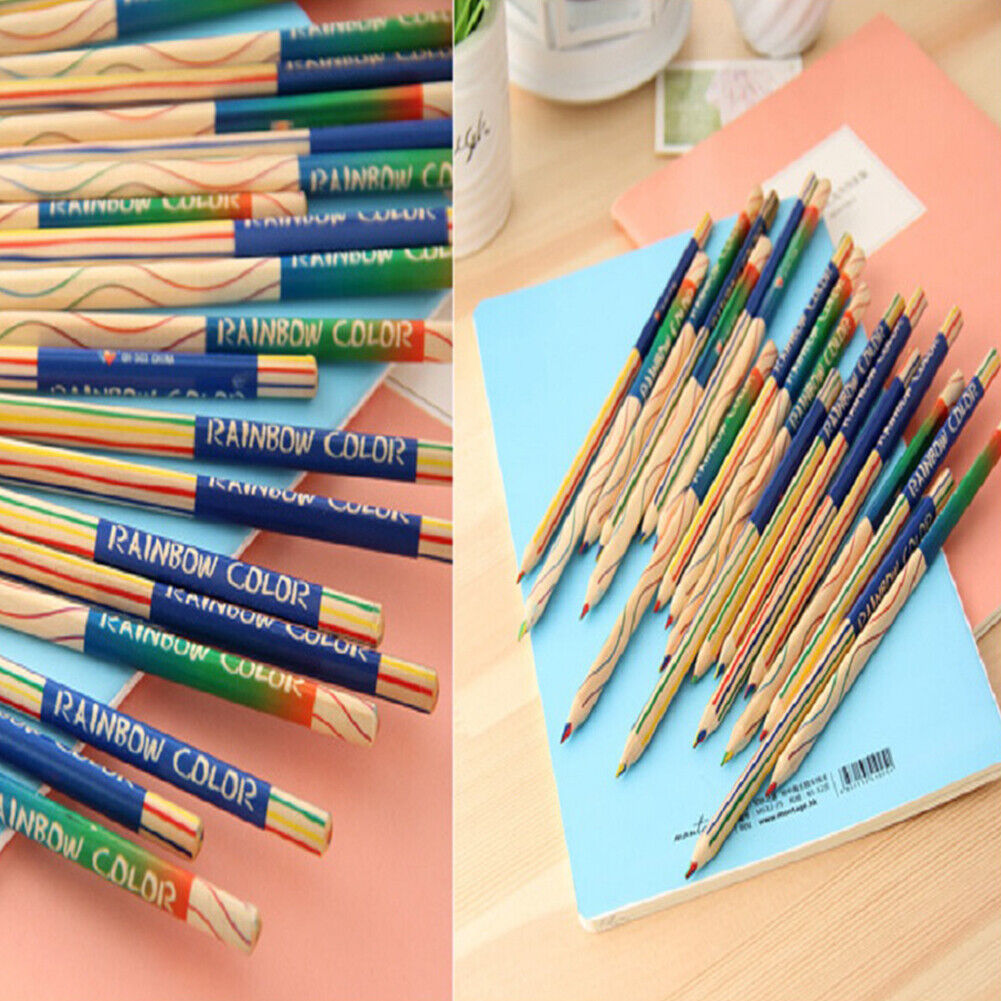 10pcs Rainbow Four-Color Lead Wooden Pencil Students DIY Graffiti Pencil