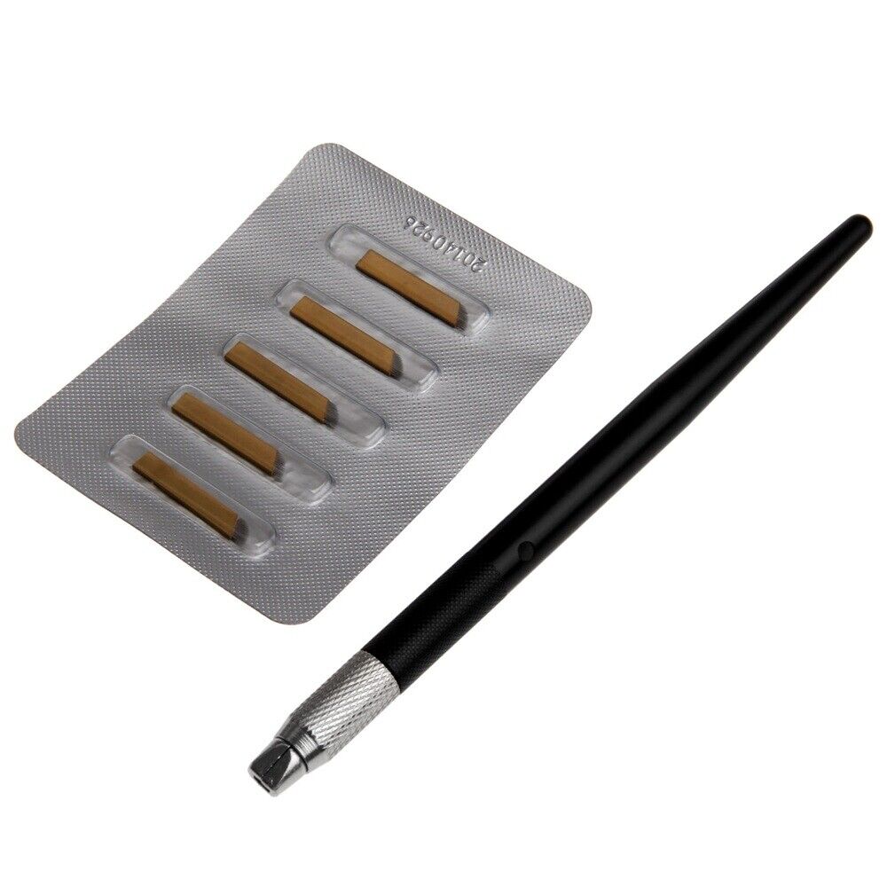 5.47"Eyebrow Tattoo Manual Microblading Pen+5Pcs 0.87*0.16in 14pin Needle Blade