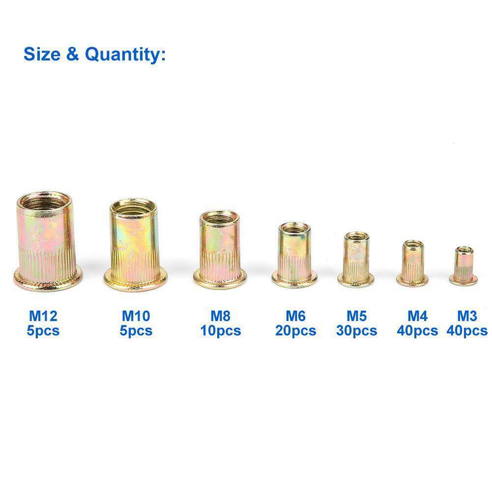 150 PCs Carbon Steel Rivet Nut Kit Metric M3 M4 M5 M6 M8 M10 M12Zinc plated carb