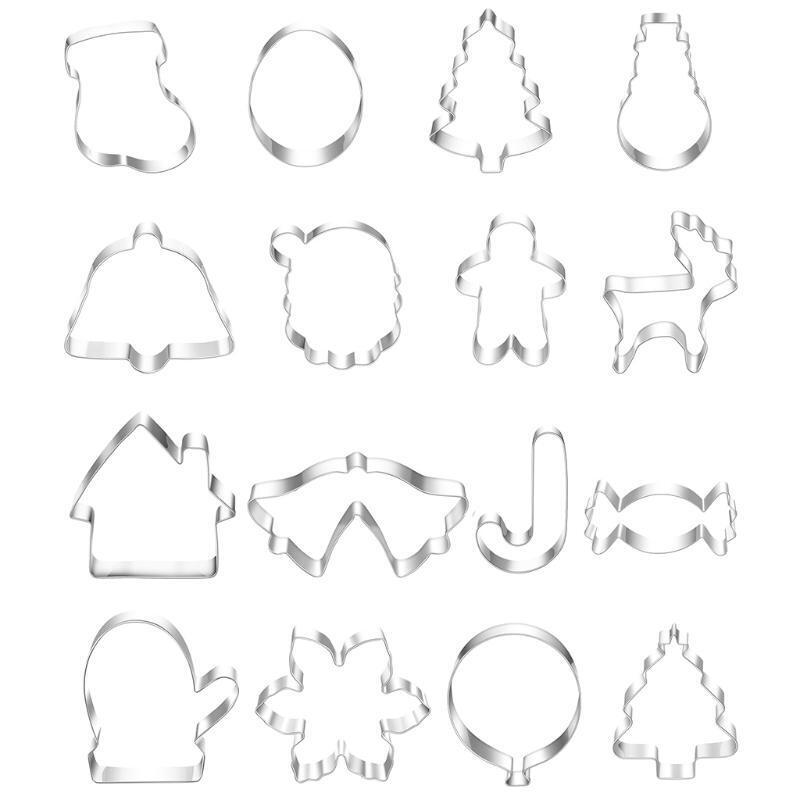 16 Pieces Cookie Moulds Christmas Cookie Cutters Biscuit Stamper Cookies Cutters