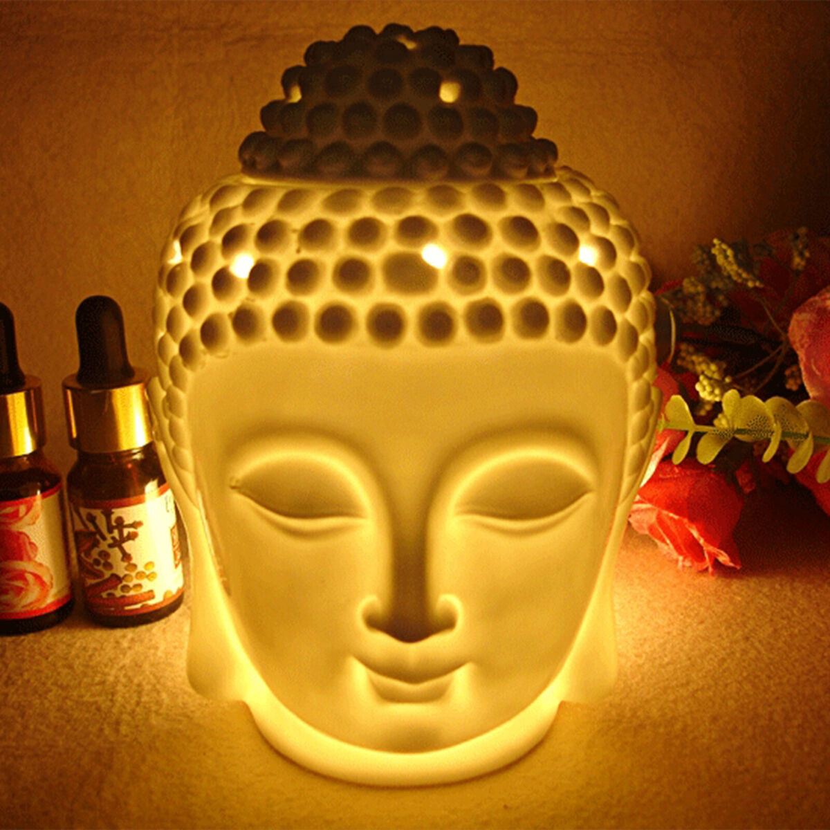 Essential Oil Burner Diffuser, Ceramic Buddha Head Aroma Candle Holders