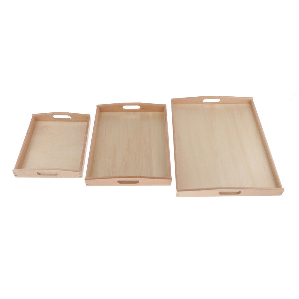 3 Pieces Practical Beech Wooden Tray Organizer  Toddlers Teaching