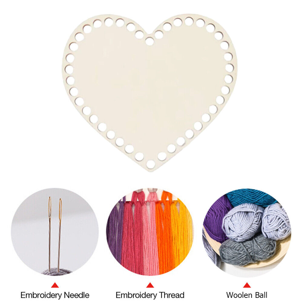Natural Wooden Basket Base Heart Shaped Crochet Blank DIY Weaving Making