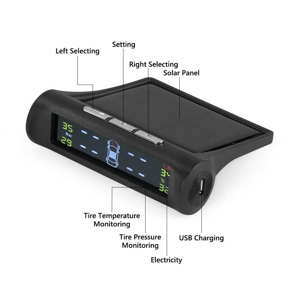 Pressure Monitoring System Tire Safety Monitor Solar and USB Charge Wireless