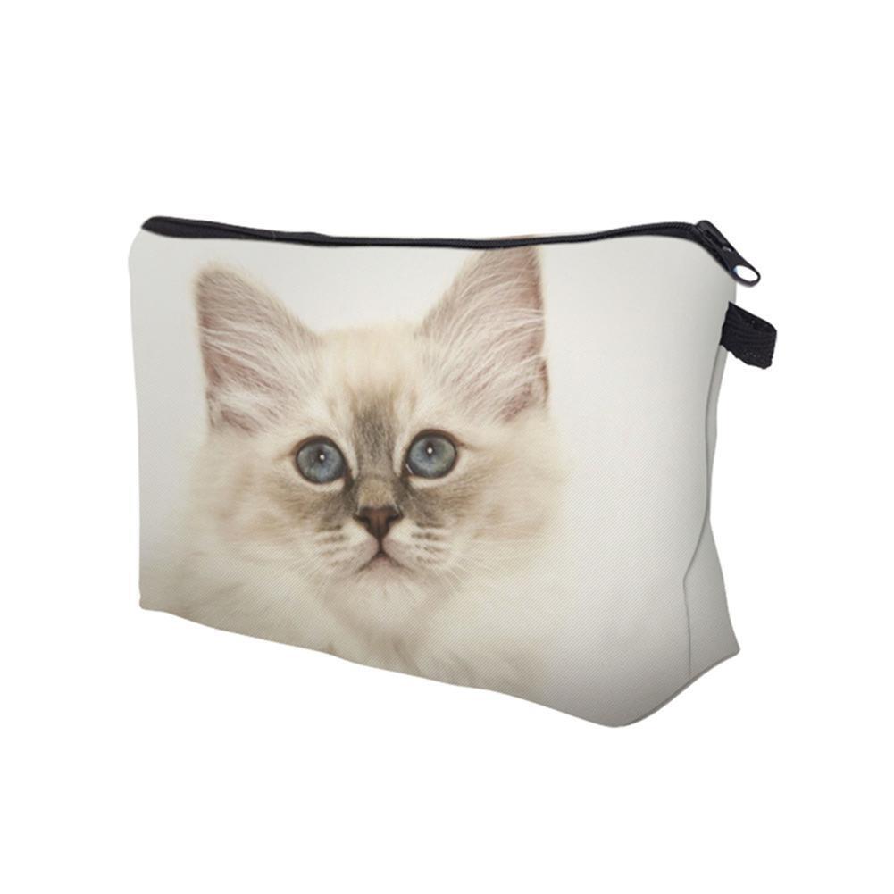 Cute Women Pet Cat Print Clutch Comestic Storage Pouch Makeup Bag Casual (F