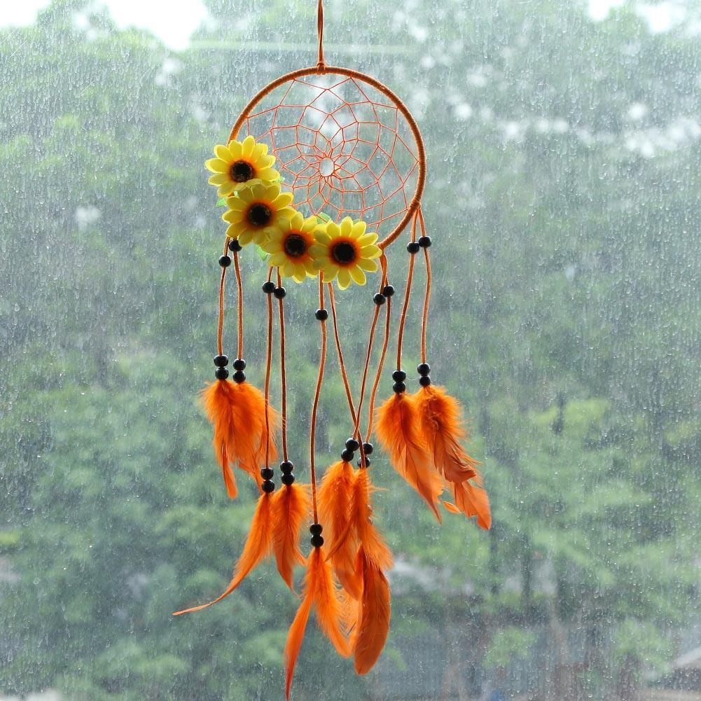 Pastoral Wind Sunflower Dream Catcher Feather Car Wall Hanging Decoration