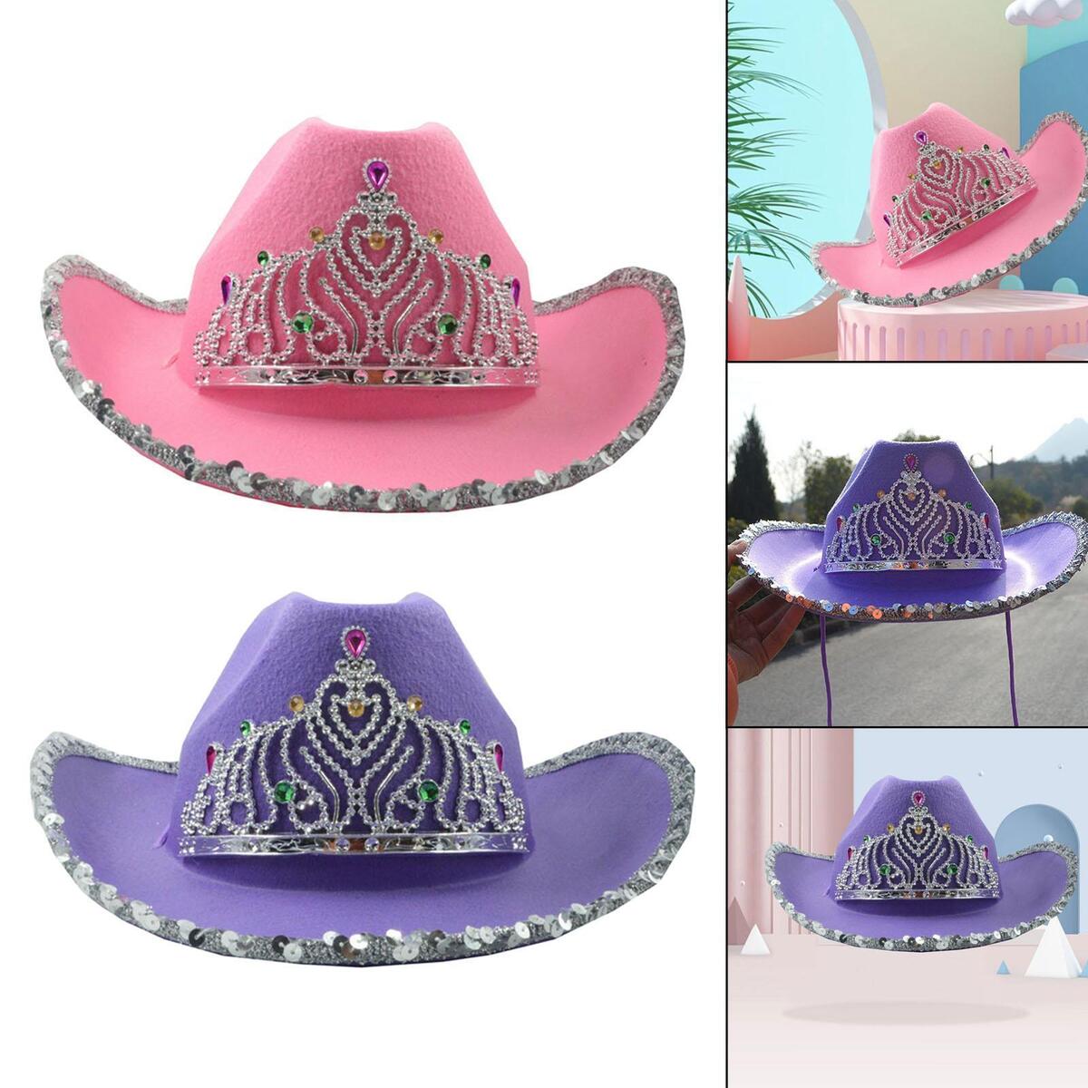 2 Pack Sequin Cowboy Hats with Tiara Crown   Hat for Women Ladies
