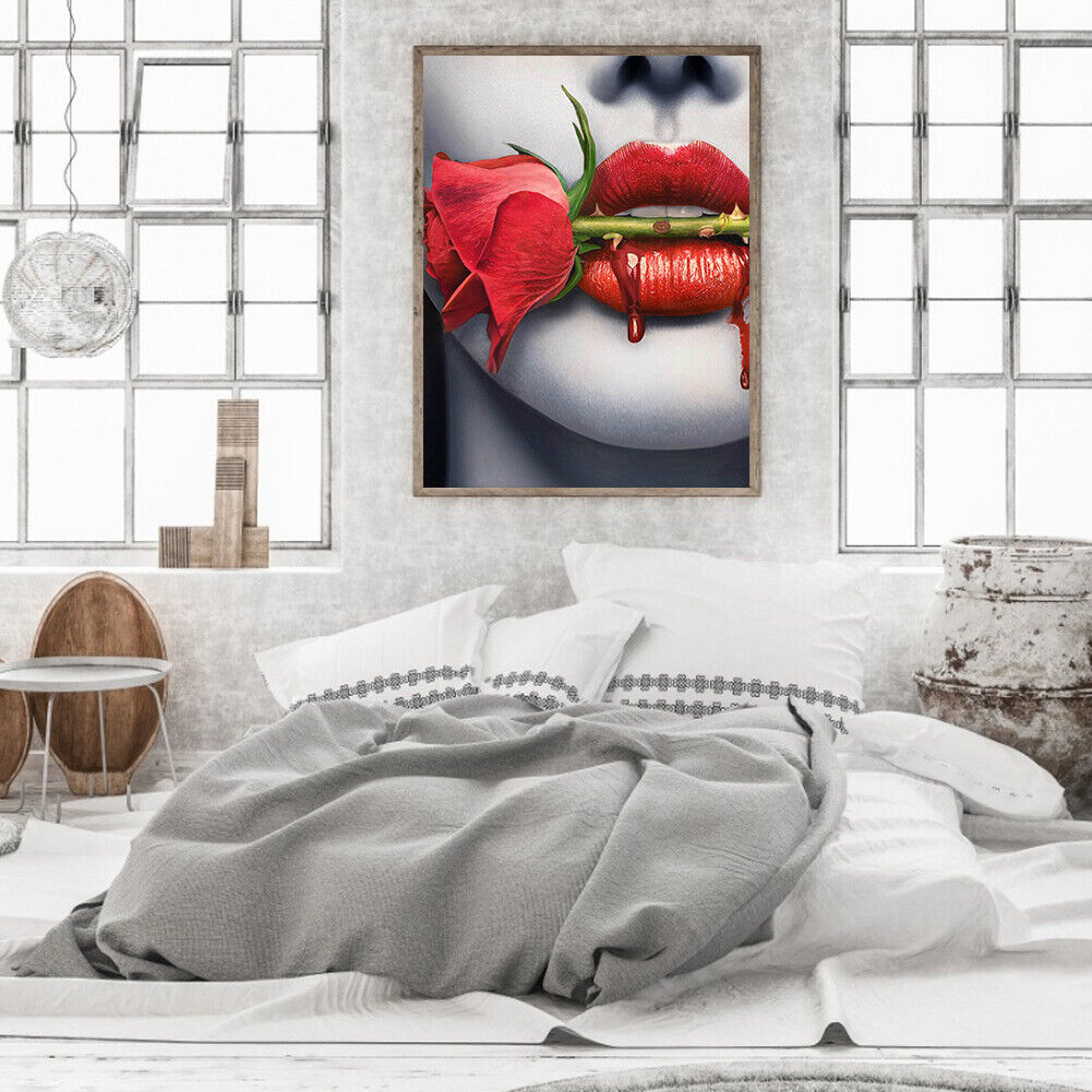 5D DIY Diamond Painting Rose in Mouth Full Round Drill Mosaic Art Pictures