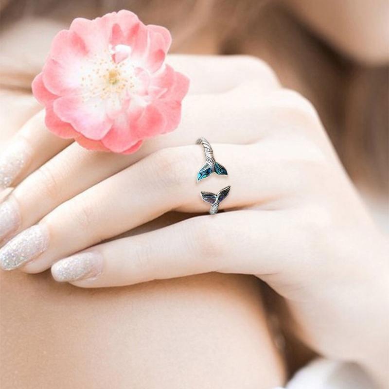 Abalone Shell and Fish Tail Ring Open Ring for Women Men Valentine's Day Gift