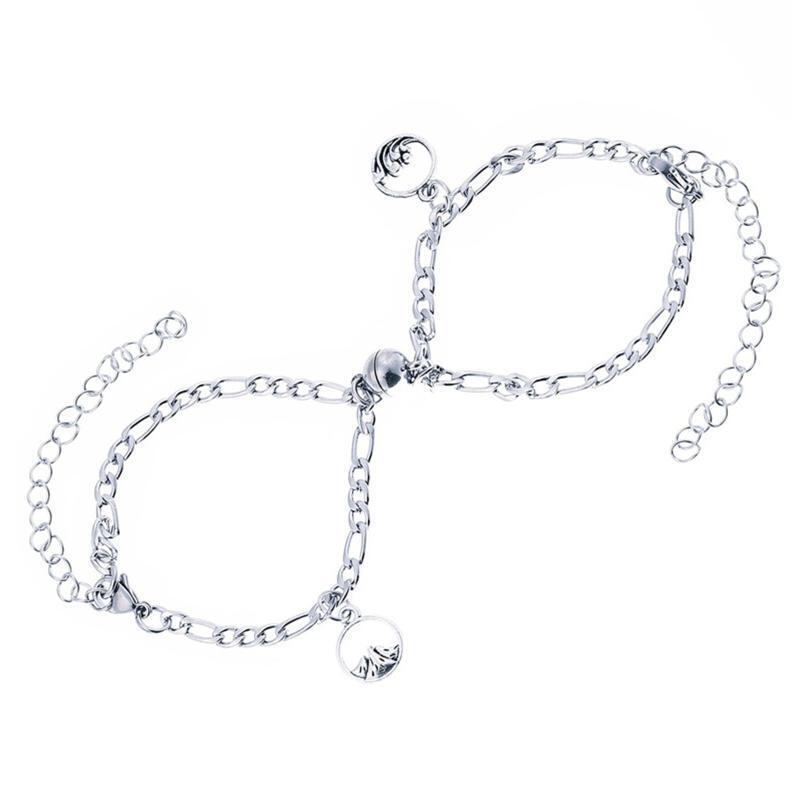 2x Mutual Attraction Cuban Chain Bracelets with Magnet Round Jewelry Gifts