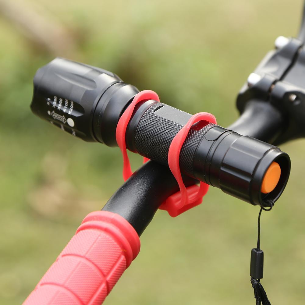 Silicone Strap Bike Torch Band Flashlight Clip Bicycle Light Holder (Red)