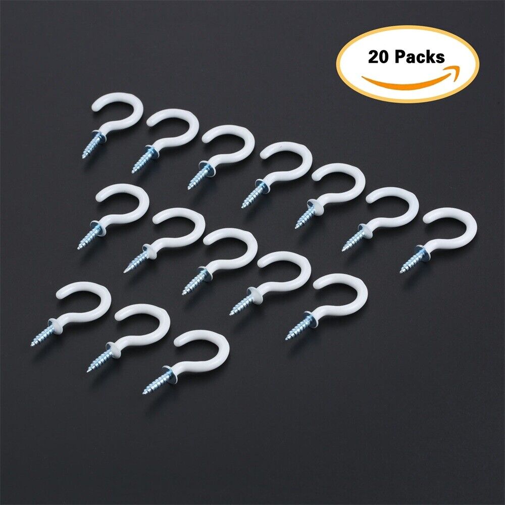20Pcs 1.54" Strong Sharp White Vinyl Coated Ceiling Hooks Space-saving Household