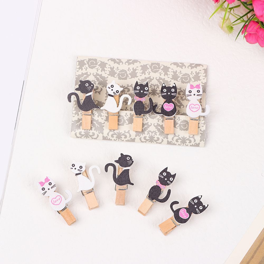 Cartoon DIY 10pcs/set Cute Cat with Hemp Rope Wooden Clips Hanging Photo Clips