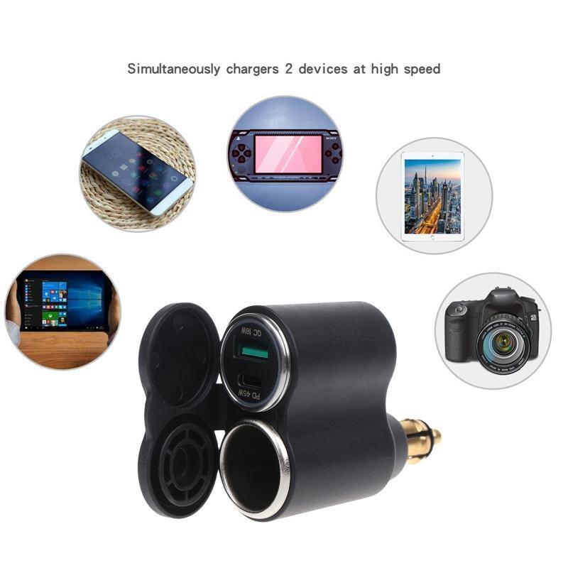 QC3.0 PD Charger Socket 12V CigaretteLighter with Blue LED forBMW Motorcycle