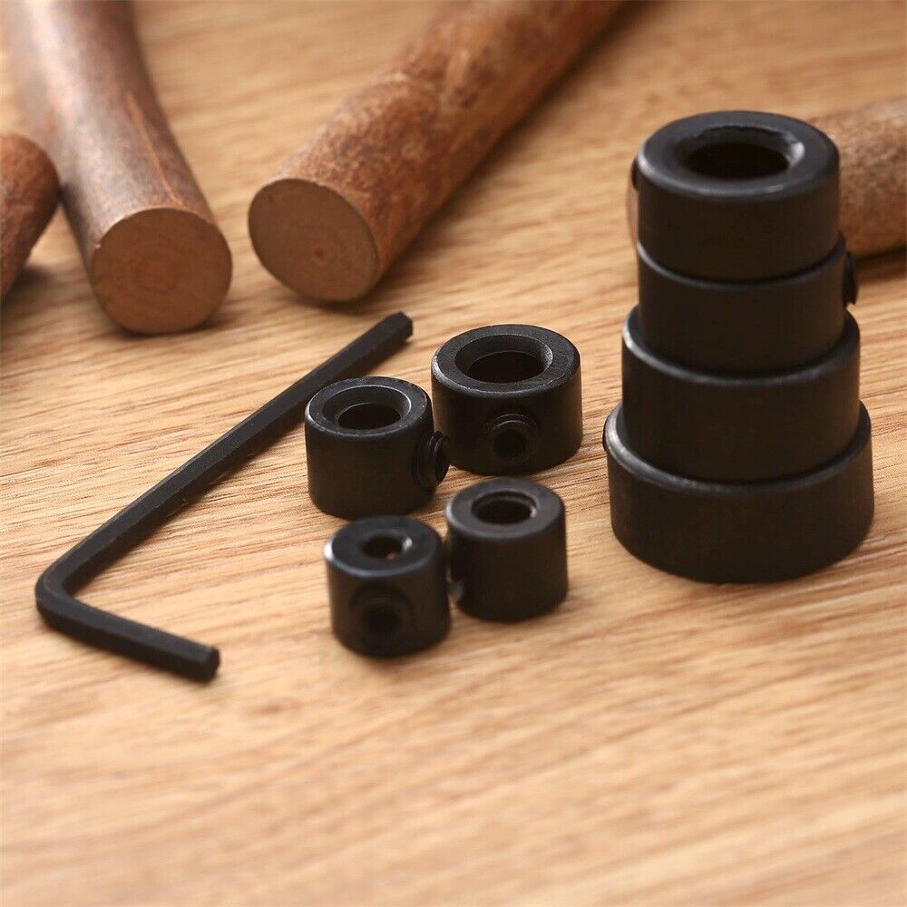 8x Woodworking Drill Bit Depth Stop Collar Ring Positioner & Wrench Carbon steel