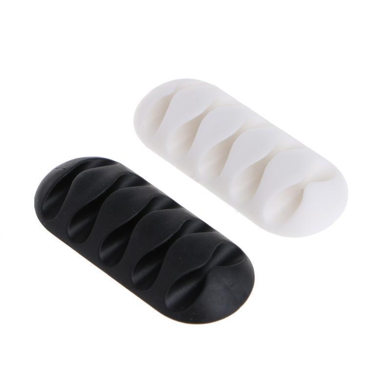 2Pcs 5-Clip Silicone Earphone Cable Winder Wire Organizer Cord Fixing Holder