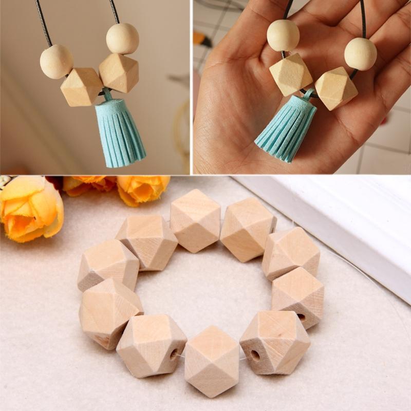 10pcs Wooden Geometric Natural Unfinished Beads For Jewelry Necklace Making 10mm