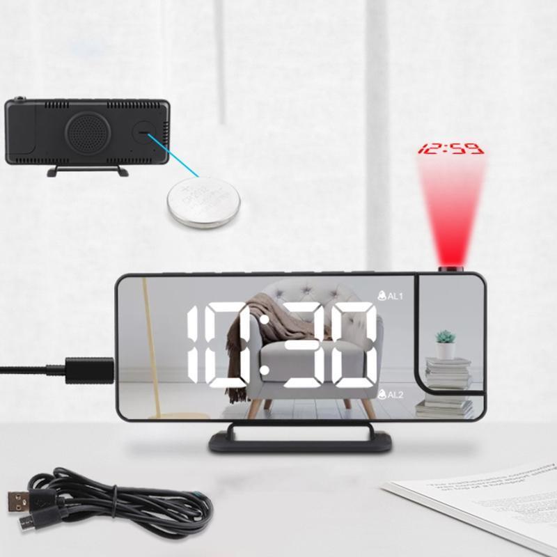 Digital Projection Rechargeable Mirror Alarm Clock with USB Charger LED Display