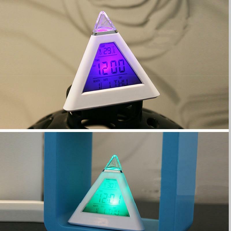 Alarm Clock with Pyramid-shaped LED Color Changing Digital Color Thermometer