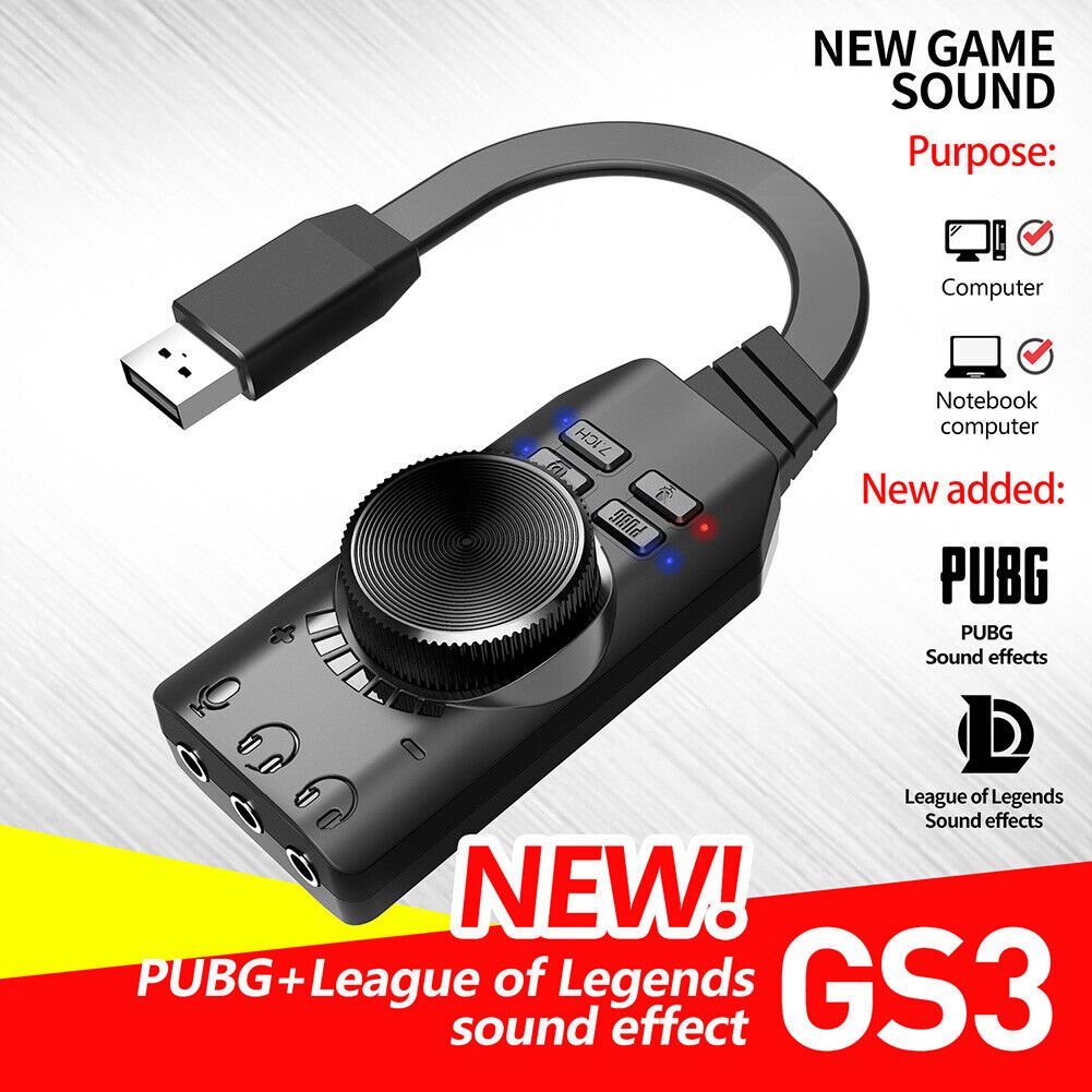 GS3 7.1 Channel Sound Card Adapter External USB Audio 3.5mm Headset for PC