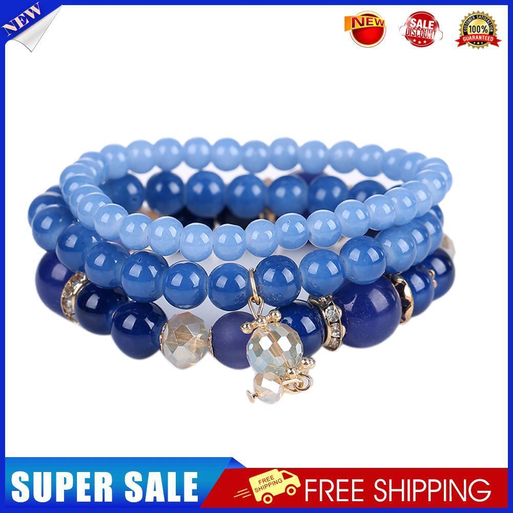 Women Multilayer Acrylic Beads Bracelet Charms Bangle (Blue)