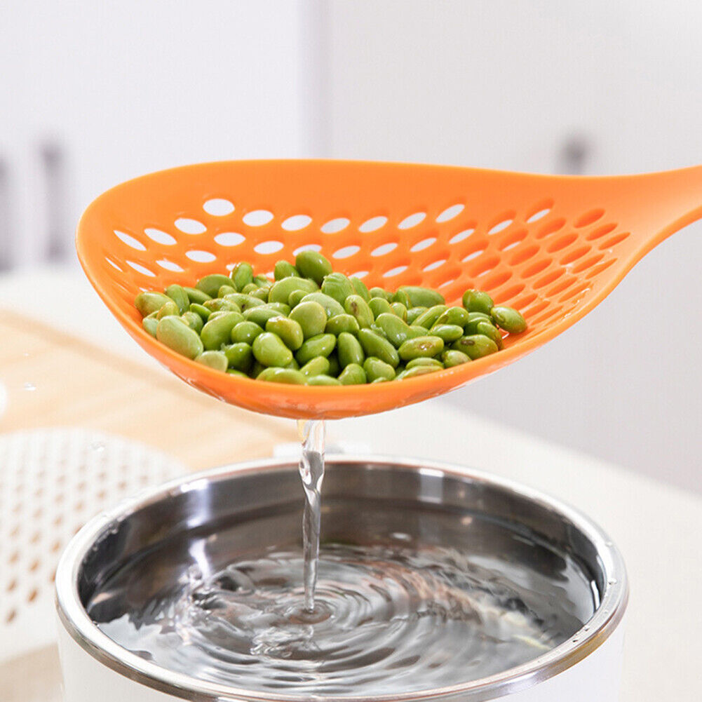 Long Handle Scoop Colander Heat Resistant Wonton Filter Spoon (Orange)