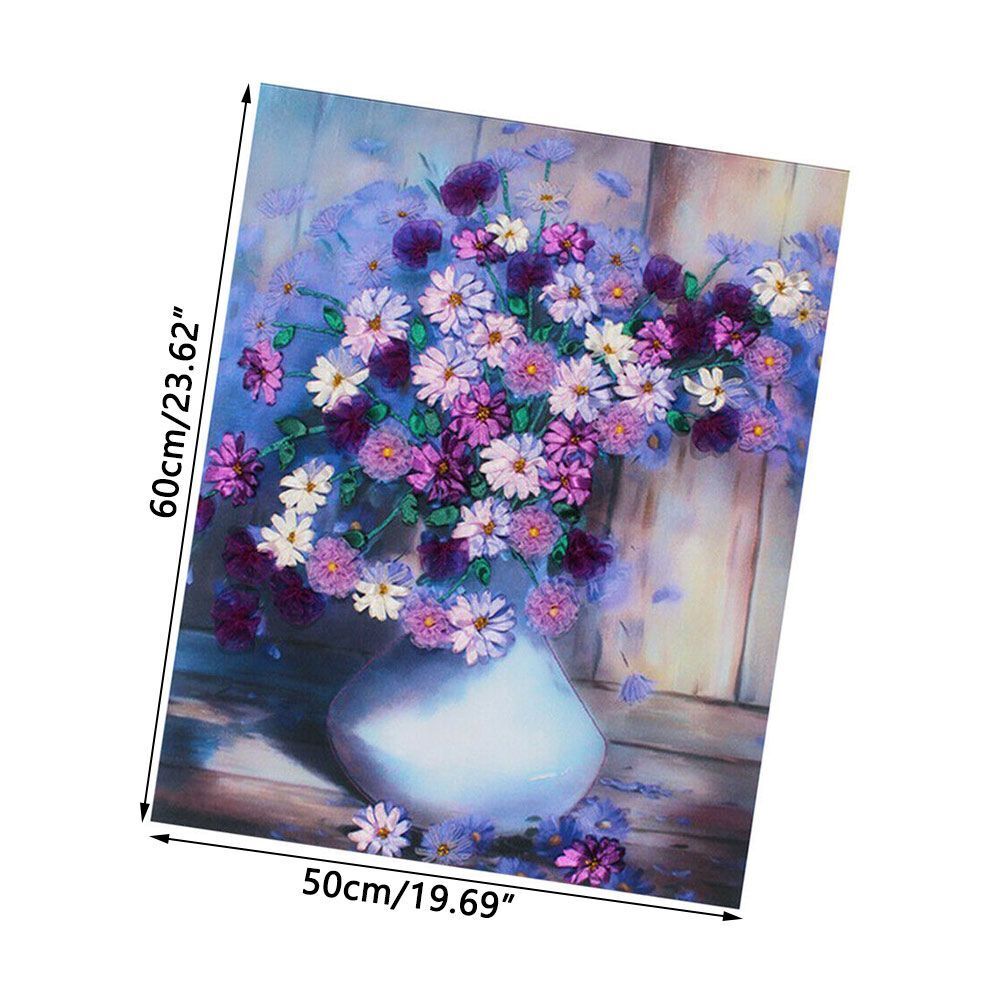 Flower DIY Ribbon Wall Decor Cross Stitch Hanging Pictures Embroidery Set