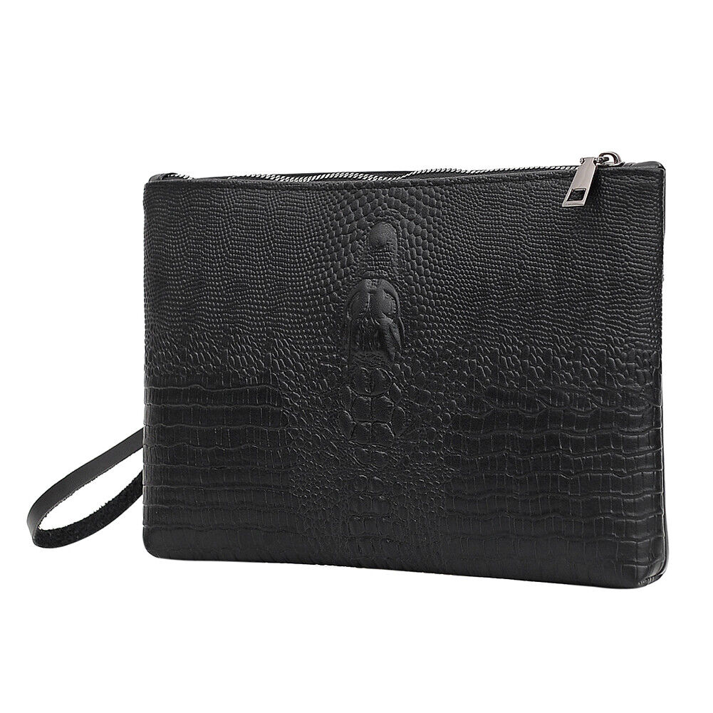 Fashion Alligator Leather Men Wallet Solid Business Purse Zipper Clutch Bag