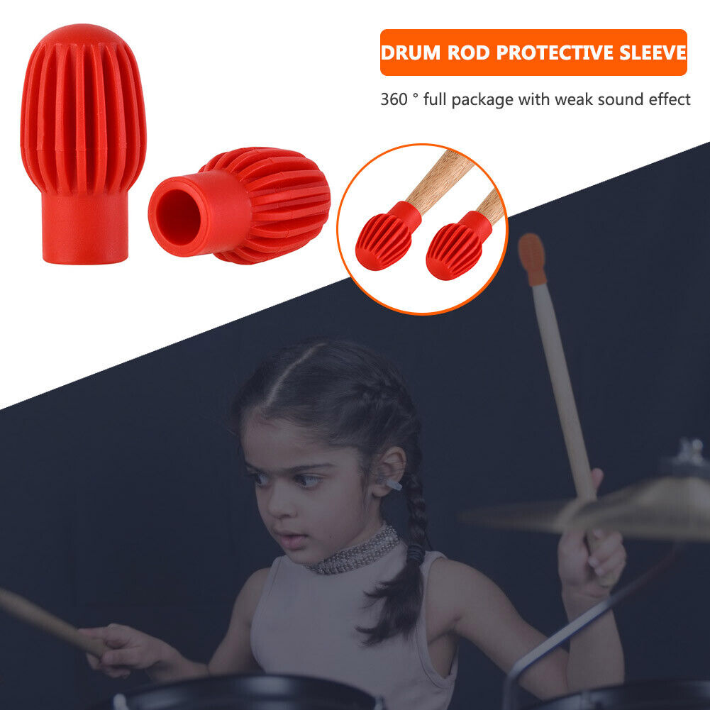 2x Silicone Drum Stick Sleeve Drumstick Practice Tips Mute Damper (Red)