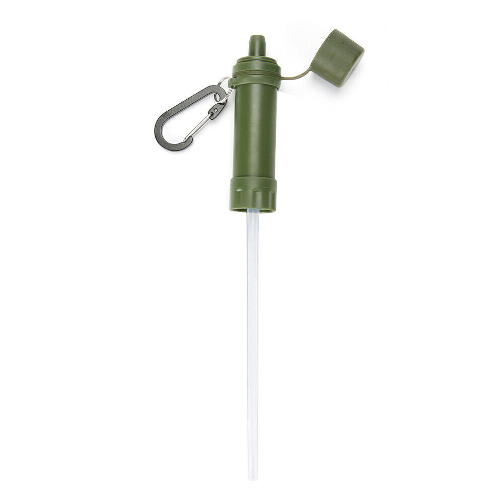 Drinking Water Filter Hiking Survival Water Purifier w/ Straw (Army Green)