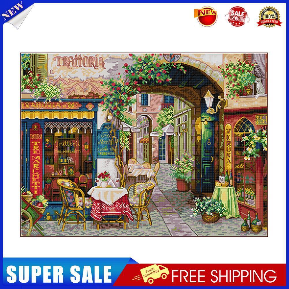 Stamped Full Embroidery 11CT DIY Verona Cafe Cross Stitch Canvas Kit Craft