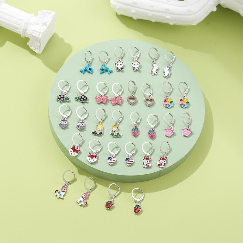 16 Pairs Mixed Cute Animals Earrings Panda Heart Dolphin Owl Hoop Drop Earrings