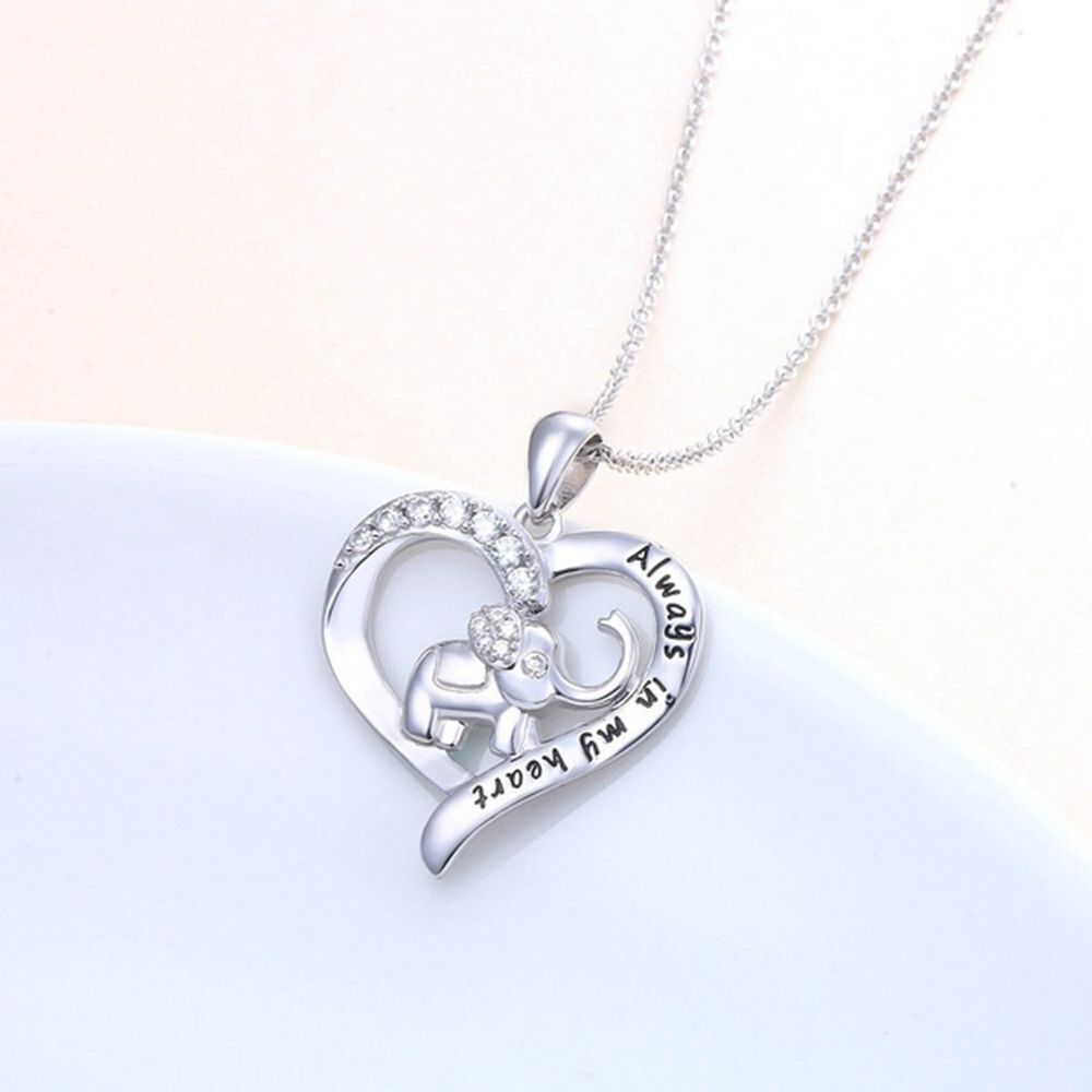 Color Women Girls Animal Pendant "Always In My Heart" Elephant Necklace Zircon