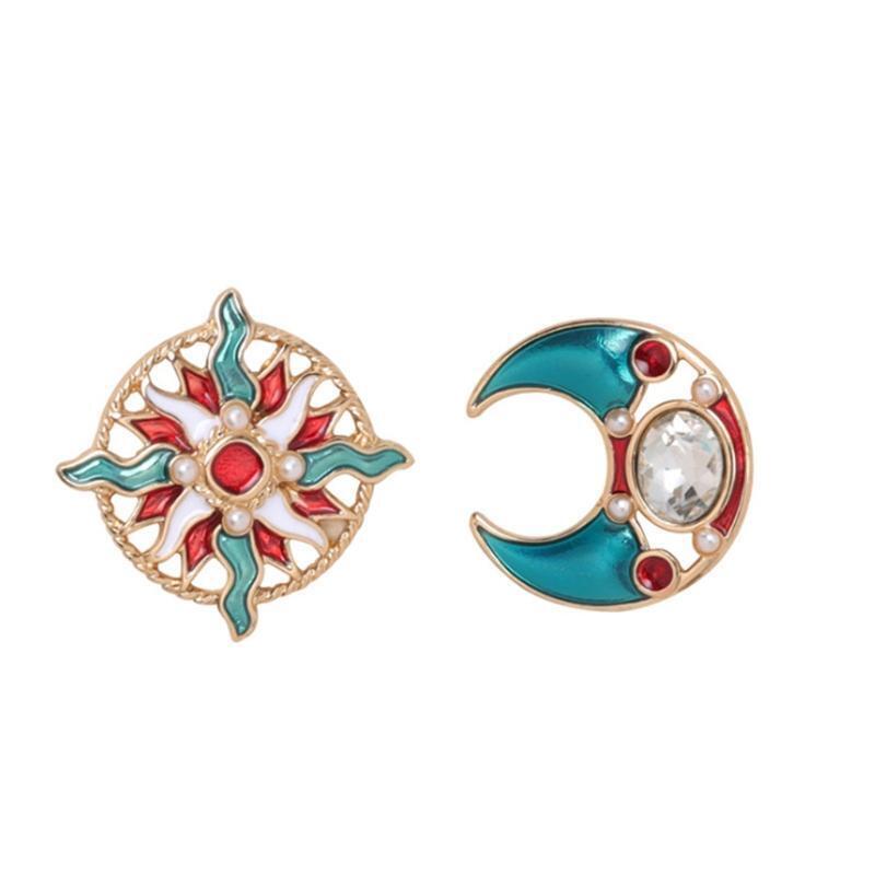1 Pair Sun Moon Asymmetrical Ear Studs Earring Jewelry Gifts for Women Girls
