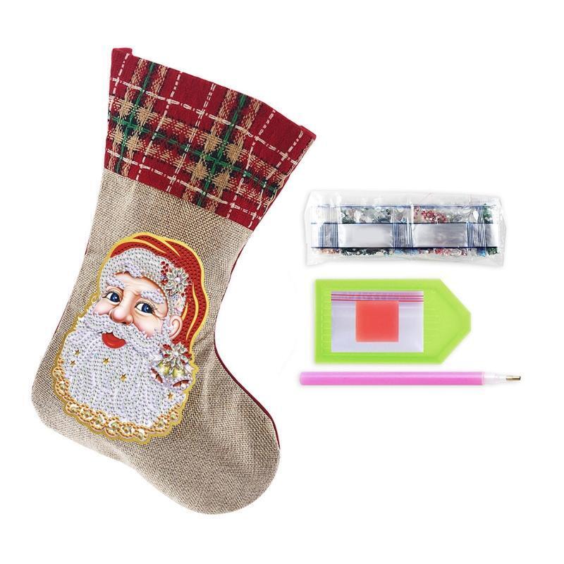 Christmas Stocking Santa Claus Head 5D Rhinestone Painting Embroidery DIY Crafts
