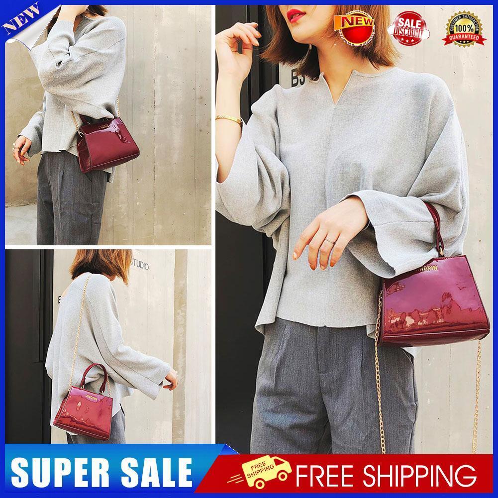 Fashion Women Crossbody Bag Patent Handbag Chain Shoulder Bags Gift (Red)-2